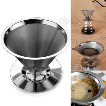 Stainless Steel Pour Over Coffee Dripper Paperless Reusable Double Layer Mesh Coffee Maker Cone Filt