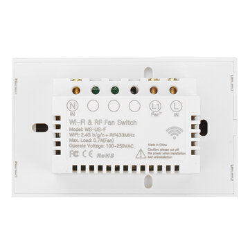 MoesHouse Black WiFi+RF433 Smart US Ceiling Fan Switch Smart Life/Tuya App 2/3 Way Control Wireless
