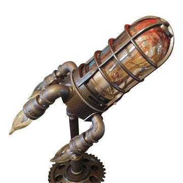 US/UK/EU/AU Plug Steampunk Rocket Lamp Punk Style Lights Metal Desktop Decor Ornam... (PLUG: AUPLUG)