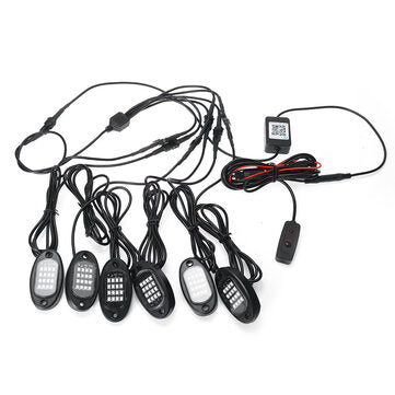 6Pcs LED RGB Off-road Rock Light Underbody Lamp bluetooth Control For Jeep Truck Motorcycle Boat