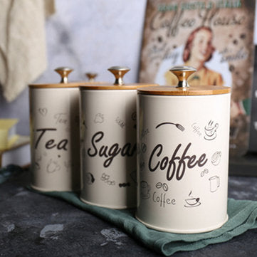 3PCS Retro Tea Coffee Sugar Kitchen Storage Container Canisters Jars Pots Tins