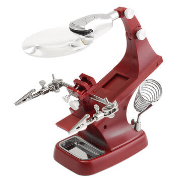 3X/4.5X Helping Hand Soldering Welding Stand Magnifier LED With Alligator Clip (COLOR.: RED)