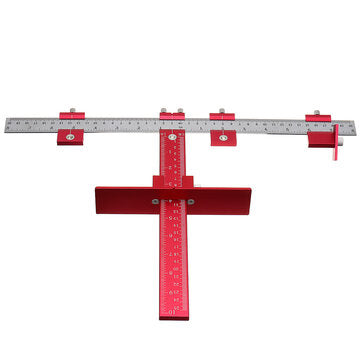 Drillpro Aluminum Alloy Cabinet Hardware Jig Inch and MM Hole Punch Locator Woodworking T Type Ruler