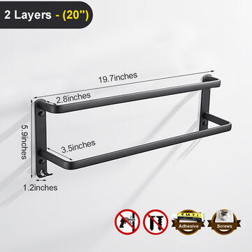 Towel Hanger Wall Mounted 30-50 CM Towel Rack Bathroom Aluminum Black Towel Bar (STYLE: 6)
