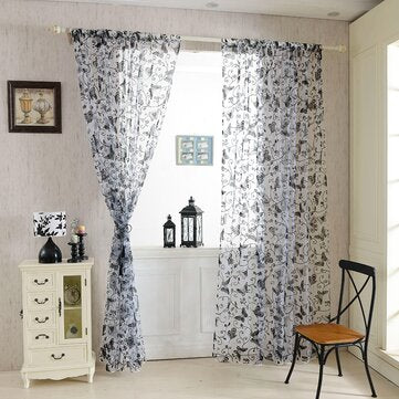 Honana WX-C8 1x2m Fashion Butterfly Voile Door Curtain Panel Window Room Divider ... (COLOR.: BLACK)