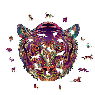 S/M/L Unique Shape Wooden Tiger Puzzle Toy Jigsaw Pieces Mysterious Early Education Puz... (SIZE: M)