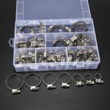 60Pcs Pipe Clamps Stainless Steel Hose Clips Fuel Hose Pipe Clamp Worm Drive Durable Anti-oxidation