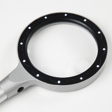 Hand Held 3x 8x Magnifying Glass Lens Magnifier 12 Light Reading Newspaper Gift