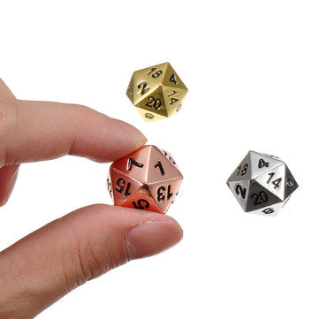 3pcs Solid Metal D20 Polyhedral Dice Set Bright Copper Chrome Silver Gold D&D