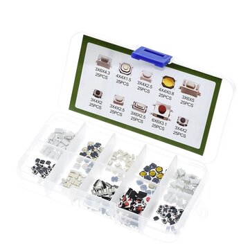 AOQDQDQD 250PCS 10 Values Tactile Push Button Touch Switch Remote Keys Button Microswitch