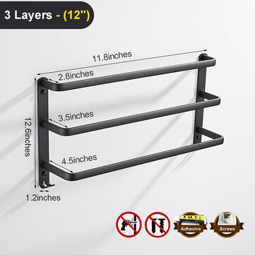 Towel Hanger Wall Mounted 30-50 CM Towel Rack Bathroom Aluminum Black Towel Bar (STYLE: 7)