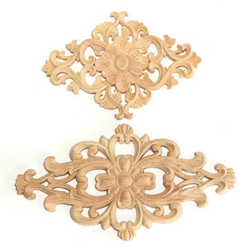 Unpainted Wood Oak Carved Onlay Applique Furniture Home Decor 21x11cm/28x15cm (SIZE: #2)