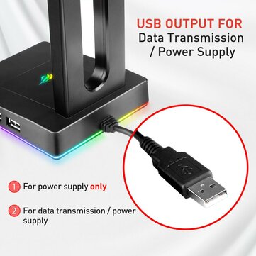 Havit RGB Headphones Stand with 3.5mm AUX and 2 USB Ports Headphone Holder for Gamers Gaming PC Acce