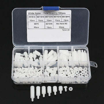 Suleve M3NH11 M3 Nylon Screw Black White Hex Screw Nut PCB Standoff Assortment... (COLOR.: WHITE)
