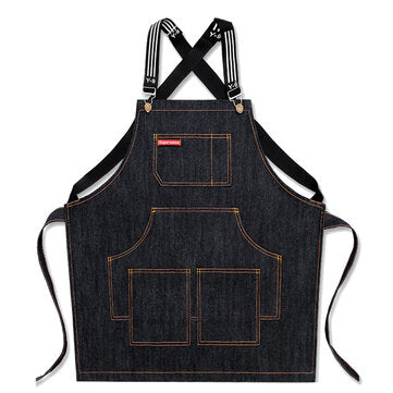 Denim Kitchen Cooking Apron Adjustable Cotton Strap Large Pockets B... (LENGTH: 75CM | COLOR: BLACK)