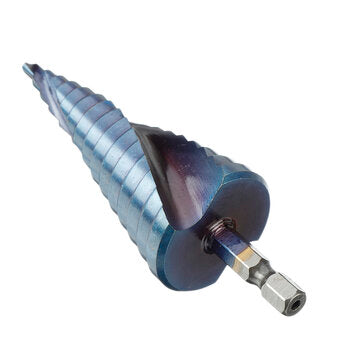 Drillpro 3Pcs 1/4 Inch Hex Shank HSS Blue-plated Step Drill Bit Set Spiral Groove Hole Cutter Tools