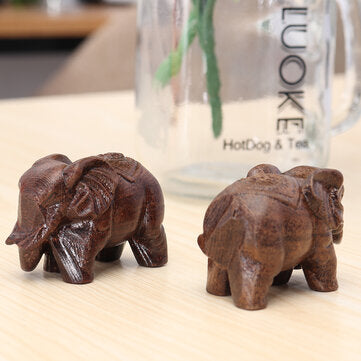 1 Pair Natural Agarwood Elephant Wood Carving Wood Crafts Retro Decoration Craft Creative Gifts Home