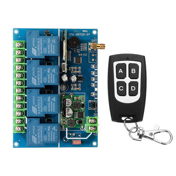 433MHz 4CH Channel Remote Control Switch Module Learning Code DC12-48V 180-700W 30A Four Way Relay