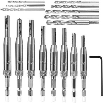 Drillpro 17Pcs Woodworking Hinge Drill Hexagonal Shank Self-centering Drill Bit Set For Door and Win
