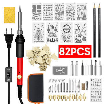 82PCS 110V~240V 60W Adjustable Temperature Electric Soldering Iron Welding Kit... (PLUG: 110VUSPLUG)