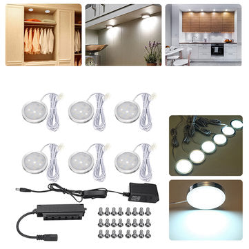 6pcs Round LED Under Cabinet Light Kit Kitchen Shelf Lamp Counter DIY