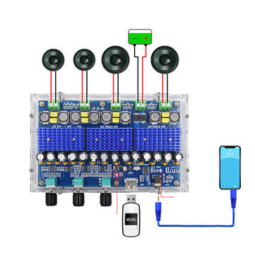 XH-A310 Bluetooth 5.0 TDA3116D2 Digital Amplifier Board Four-Channel Dual Bass Dual Stereo 2*50W+2*1