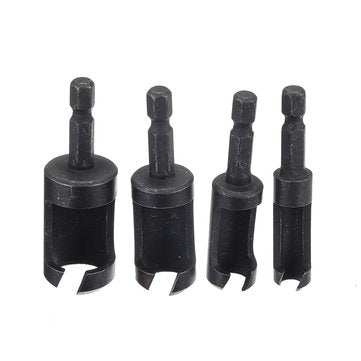 Drillpro 4pcs 6/10/13/16mm Hex Shank Woodworking Tenon Plug Hole Cutter Drill Bit Set