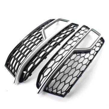 Pair Front Bumper Fog Light Grill Grille Silver Trim For Adufi S-Line A5 S5 2013-2016