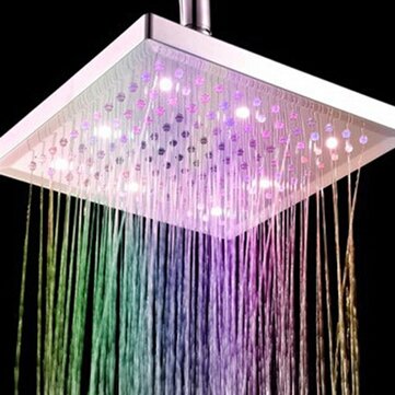 6 Inch ABS Square Showerhead 360 Adjustable Top Spray Water Temperature Controlled 7 Colors LED Au