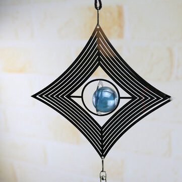 Metal Hanging Garden Wind Spinner Round Crystal Ball Bell Garden Home Ornament (TYPE: TYPED)