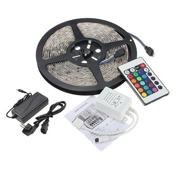 5M 5050 RGB Waterproof 300 LED Strip Light DC12V + 24 Key IR Controller + 5A EU Power Supply