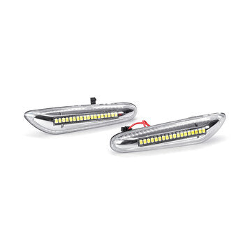 Dynamic LED Side Marker Indicator Repeater Lights White+Amber For E36 E46 E90 E91... (COLOR.: CLEAR)