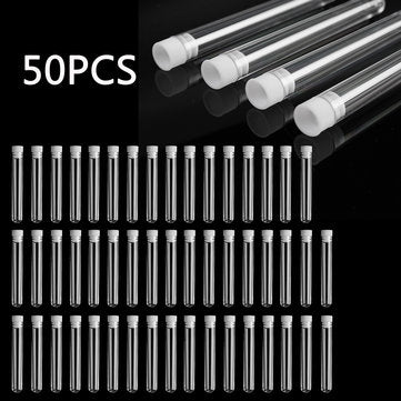 50Pcs 12x100mm Clear Plastic Test Laboratory Tubes Container with White Push Caps