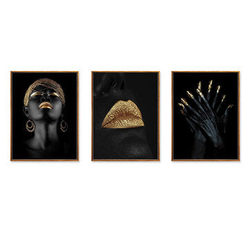 3Pcs Canvas Print Paintings African Girl Wall Decorative Print Art Pictures Frameless W... (SIZE: M)