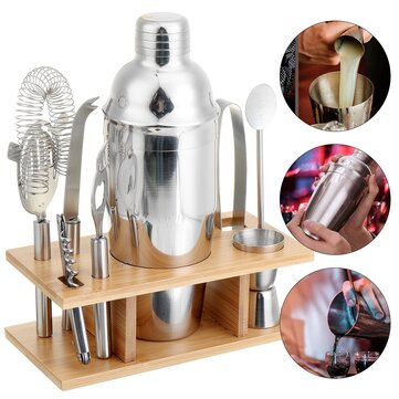 9Pcs Stainless Steel Cocktail Shaker Maker Bar Drinks for Bartender with Frame