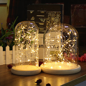 Clear Glass Display Dome Cloche Bell Jar Wooden Base DIY Decorations With 20 LED ... (SIZE: 15*20CM)