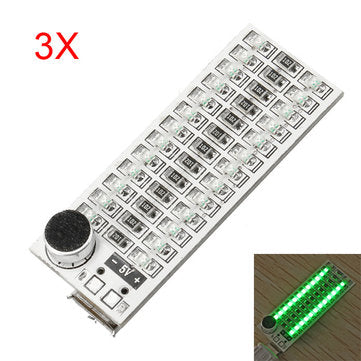 3Pcs 2x13 USB Mini Spectrum Green LED Board Voice Control Sensitivity Adjustable