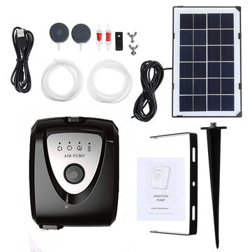 Solar Powered Panel Air Oxygenator Pond Fish Air Pump Aerator Fish Tank Pond (COLOR.: BLACK)