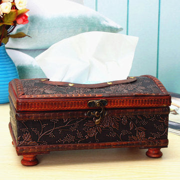 Retro Vintage Wooden Tissue Box Rectangular Paper Cover Case Napkin Holder Gift Kitchen Storage Rack