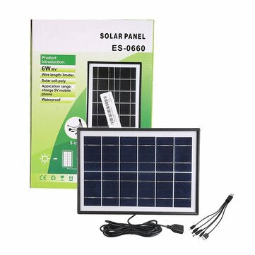 Solar Panel Portable Power Bank Outdoor Camping Phone Charger with 5-in-1 USB Cable