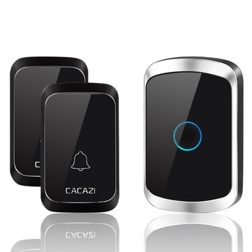 CACAZI A50 Wireless Music Doorbell Waterproof Battery 2 Button ... (ADAPTOR: UKPLUG | COLOR.: BLACK)