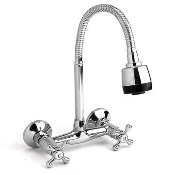 Kitchen Sink Faucet Hot Cold Mixed Taps Stretchable Shower Spray Type Wall Mount Bathroom Faucet