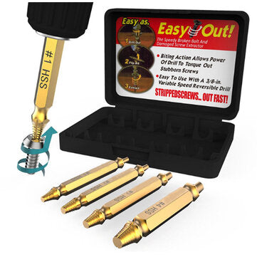 Drillpro 4Pcs Double Side Damaged Screw Bolt Extractor Drill Bits Gold Oxide Edition Stripped Screw