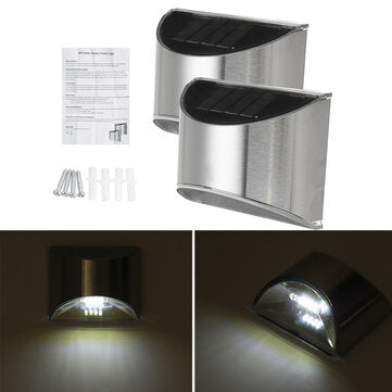 2pcs Waterproof Stainless Steel Solar Wall Lights Outdoor Fence Post Step Lights (LIGHT: WHITELIGHT)