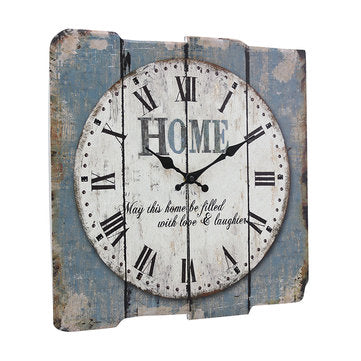 Stonebriar Square 15`` Wall Clock Rustic Farmhouse Worn Roman Numeral Vintage