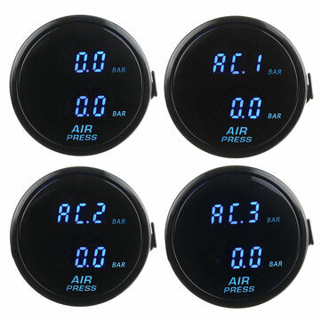 52mm Air Pressure Gauge Bar Dual Digital Display Air Ride Meter with Sensor Blue LED