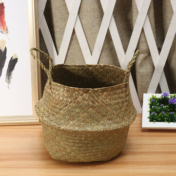 Seagrass Belly Basket 27x24 Handmade Storage Plant Pot Foldable Nursery Laundry Bag For Home Room Of