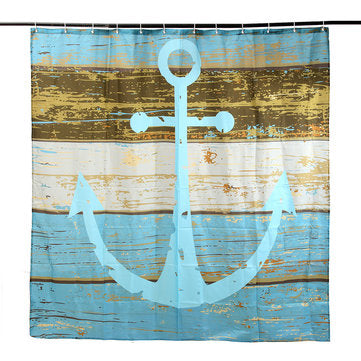 Waterproof Rustic Wood Nautical Shower Curtain Bathroom Accessories with 12 Hooks