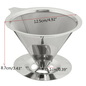 Stainless Steel Pour Over Coffee Dripper Paperless Reusable Double Layer Mesh Coffee Maker Cone Filt