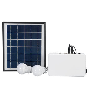 USB 5W Solar Panel Portable Solar System with 2 Bulbs 4400MAH Solar Light System Positive White Ligh
